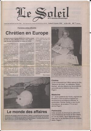Le Soleil de Colombie-Britannique, January 14, 1994, page 1