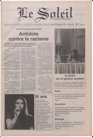Le Soleil de Colombie-Britannique, December 3, 1993, page 1