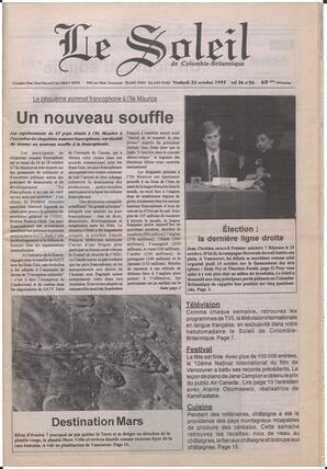 Le Soleil de Colombie-Britannique, October 22, 1993, page 1