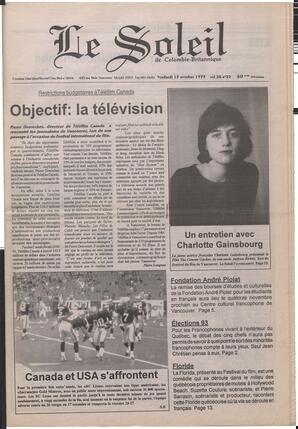 Le Soleil de Colombie-Britannique, October 15, 1993, page 1