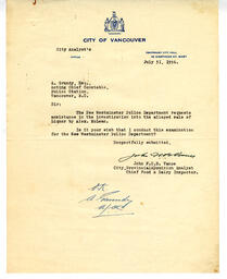 Letter to A. Grundy, Acting Chief Constable from Vance: 31-Jul-36