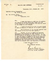 Letter to Vance from Captain, O.C. No 19 Co, Canadian Army Service Corps.