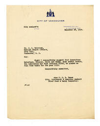 Letter to J.W. McIntosh, Medical Health Officer from Vance: 28-Dec-34