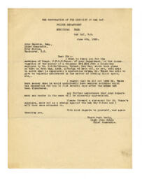 Letter to John Cameron Chief Constable Vancouver, from John Symes Chief Constable Oak Bay: 06-Jun-33