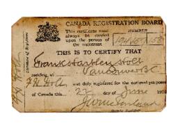 Canada Registration Board card, Frank Holt: June 1922, 1918