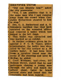 Newspaper clipping, "Identifies Victim": [19--]