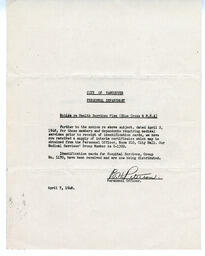 City of Vancouver Personnel Department memo: 07-Apr-48