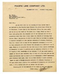 Letter to Vance, from F.W. Harvie; Letter to Mr. F. W. Harvie, from the City Analyst, [Vance]: 31-Oct-22