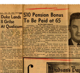 Newspaper article on pension: 25-Oct-51