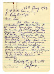 Inspection letter to Vance from R.P. Devine and S.W. George, Food Inspectors, Health Department: 26-May-39