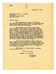 Letter (copy) to the Mayor L.D. Taylor, from W.G. Murrin: 07-Sep-33