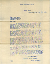 Letter to Vance from Thomas Heatley, Chief Constable, Victoria: 08-May-33
