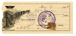 Receipt from Knight, Higman Motors Ltd. made out to Vance: 17-May-23