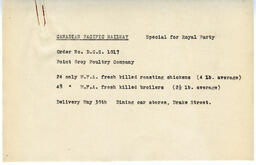 CPR Purchase Order for Royal Visit: 30-May-39