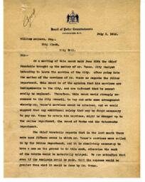 Letter to W. McQueen, City Clerk from Board of Police Commissioners.: 03-Jul-16