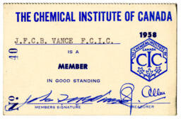 Chemical Institute of Canada membership card: 01-Jan-58