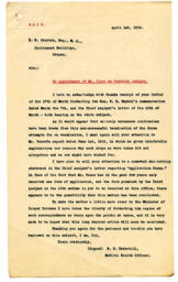 Letter to H.H. Stevens from F.T. Underhill: 01-Apr-13