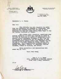 Letter to S.W. George, Inspector, Laboratory and Food Division from Vance: 19-May-39