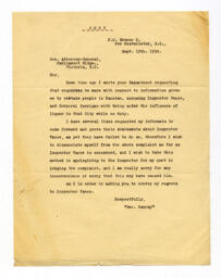Copy letter to Attorney-General, from Geo. Hannay: 12-Sep-34
