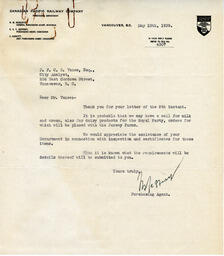 Letter to Vance from S.V.T. Jeffrey, Purchasing Agent, CPR: 10-May-39