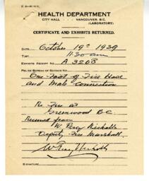 Certificate and Exhibits Returned