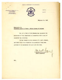 Letter to Vance from D. McKay, Chief Constable: 16-Feb-42