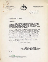 Letter to R.P. Devine, Inspector, Laboratory and Food Division from Vance: 19-May-39