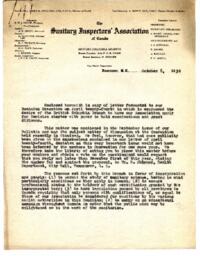 Letter to Sanitary Inspectors' Association of Canada from BC Branch: 08-Oct-30