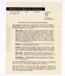American Men of Science questionnaire instructions and questionnaire: [1959-1960]