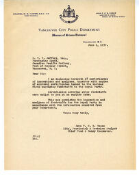 Letter to S.V.T. Jeffery, Purchasing Agent, CPR from Vance: 01-Jun-39
