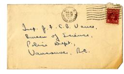 Letter to Vance from Bill [Ostler, Police Court Clerk, Victoria]: August 18, [194-]