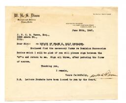 Letter to Vance from W.H.S. Dixon, Barrister and Solicitor: 25-Jun-47