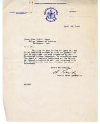Letter to Vance from W.W. Foster, Chief Constable