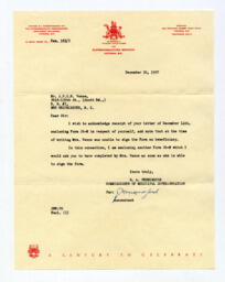Letter to Vance from R.A. Pennington: 30-Dec-57