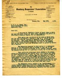 Letter to Vance from A. Officer, Sanitary Inspector's Association of Canada: 20-May-30