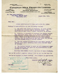 Letter to F.T. Underhill from B. Gould, President, Canadian Milk Products Ltd.: 08-Aug-13