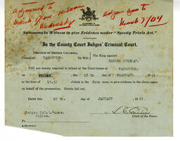 Summons to Witness to Give Evidence: 20-Jan-44