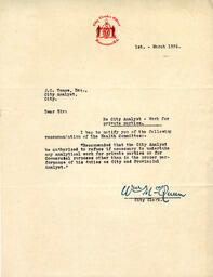 Letter from W. McQueen, City Clerk to Vance: 01-Mar-26