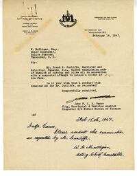 Letter to W.H. Mulligan, Chief Constable from Vance: 14-Feb-47