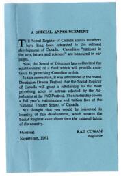 Social Register of Canada Special Announcement
