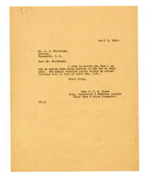 Letter to Dr. J.D. Whitbread, from Vance: 05-Apr-49