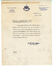 Letter to Vance from W.H. Mulligan, Chief Constable: 16-Jul-47