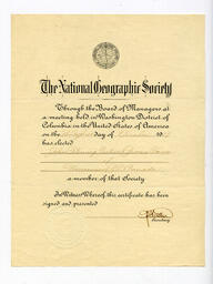 National Geographic Society membership certificate: 31-Oct-17