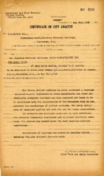 Certificate of City Analyst for Royal Party, no 5712: 31-May-39