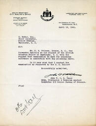 Letter to D. McKay, Chief Constable from Vance: 19-Apr-41
