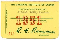 Chemical Institute of Canada membership card: 01-Jan-51