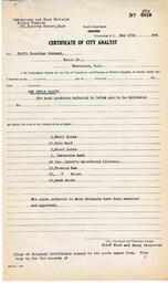 Certificate of City Analyst for Royal Party, no 5819: 27-May-39