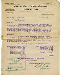 Letter to F.T. Underhill from B. Gould, President, Canadian Milk Products Ltd.: 02-Dec-13