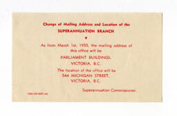 Superannuation Branch address update notification: 01-Mar-55