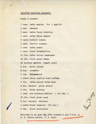 Delivery order list for the Royal Visit: 29-May-39